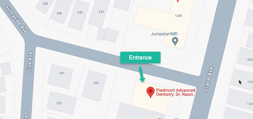 map showing the entrance to Piedmont Advanced Dentistry